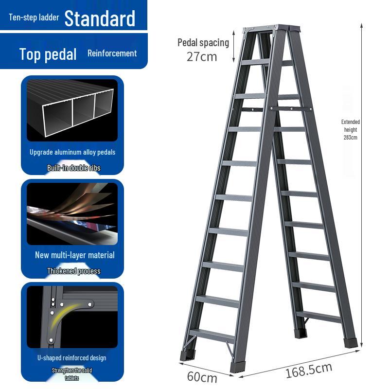 Aluminum Alloy Folding Telescopic A-Frame Ladder - Widened & Thickened, Lightweight, Double-Sided for Indoor Use