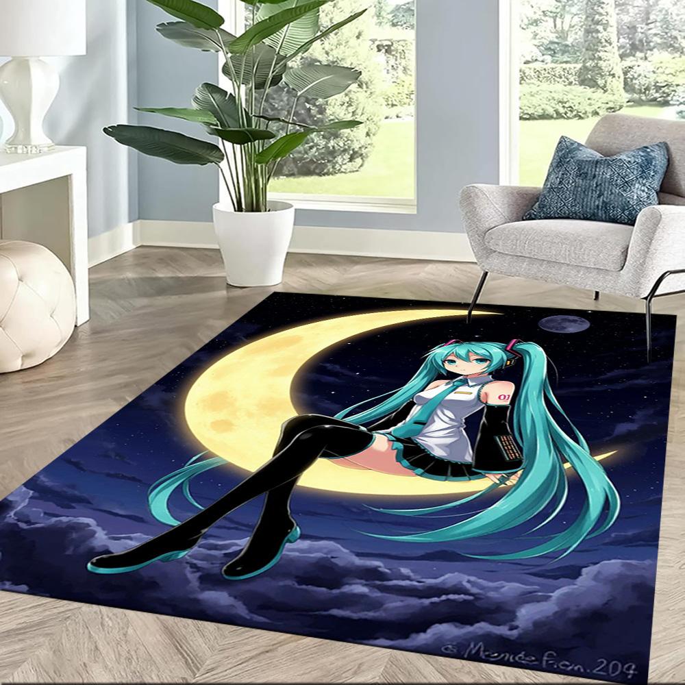 Hatsune Miku On The Moon Square rugs are a great choice for living rooms, bedrooms, home décor, and as gifts.