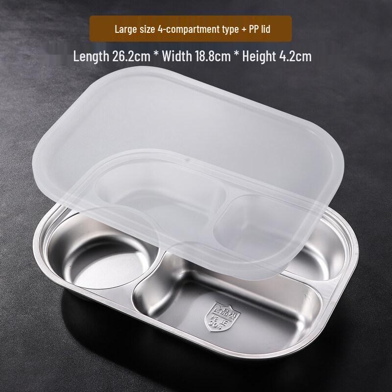 304 Stainless Steel Compartment Meal Tray with PP Lid