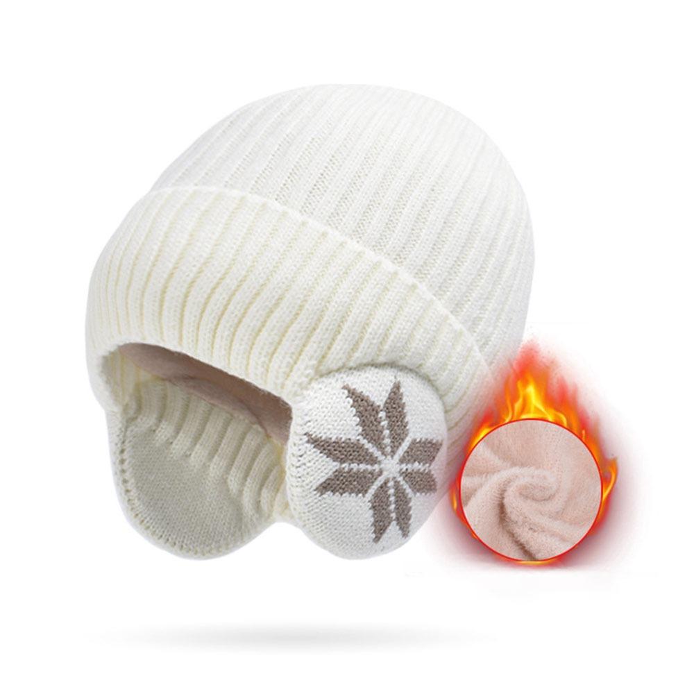 Casual Soft Snowflake Knitted Hat Thickened Keep Warm Winter Plain Hats Windproof Ear Protection Hat Unisex