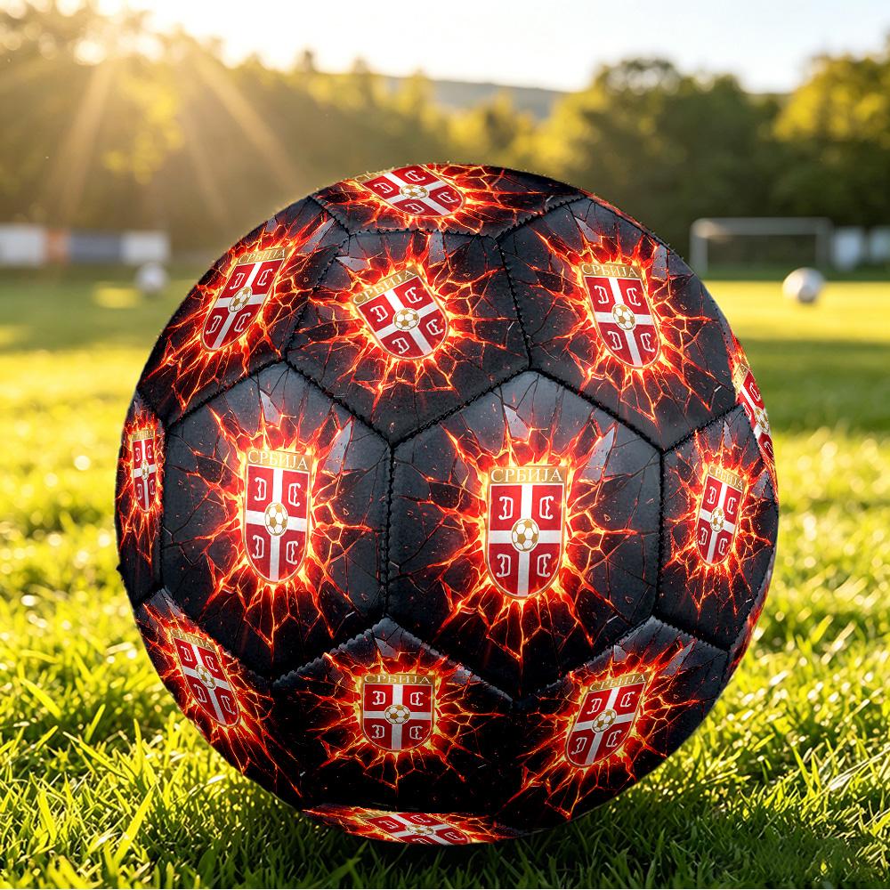 Serbia Printed Size 5 Soccer Ball Wear Resistant Standard Adult Training Football Fan Gift for Indoor Outdoor Match Sports