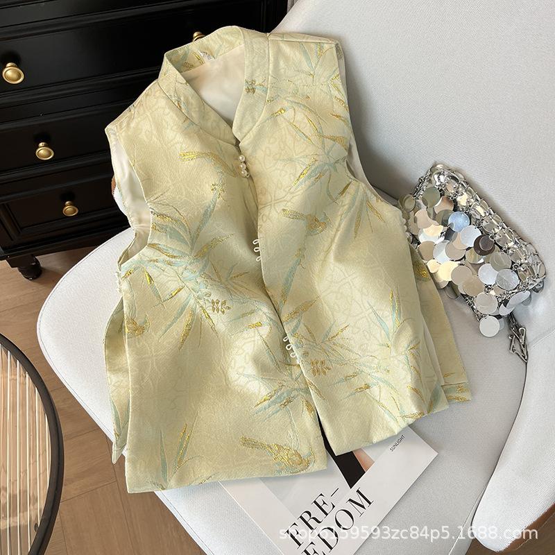 Jacquard Vest Women's Early Spring Retro Brocade Disc-buckled Small Top