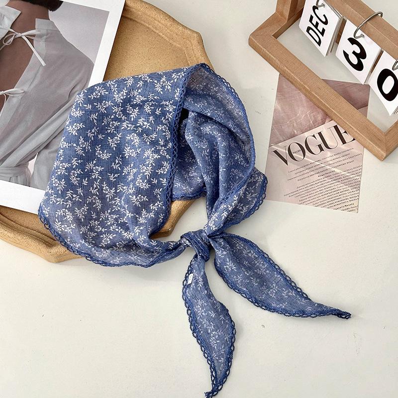 

Retro Lace Scarf Sweet Flower Triangle Hair Scarf For Women Hair Band Thin Vintage Kerchief Bohe Flower Ribbon Travel Headwear 65x100 cm