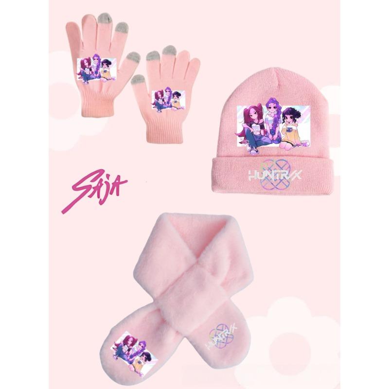 Witch Hunt Girl Winter Warm Knitted Hat Scarf Glove 3-Piece Set Anime Cartoon Children Cute
