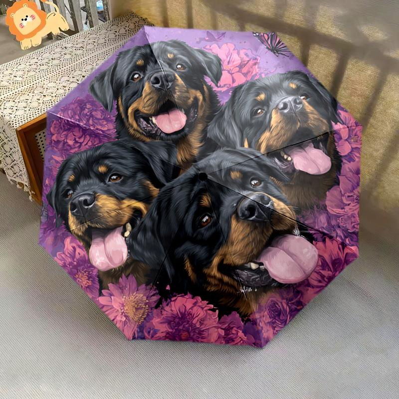 1 PC Automatic Folding Umbrella - Rottweiler Dogs Pattern, Portable & Foldable Design with 8 Ribs, Christmas Birthday Gifts