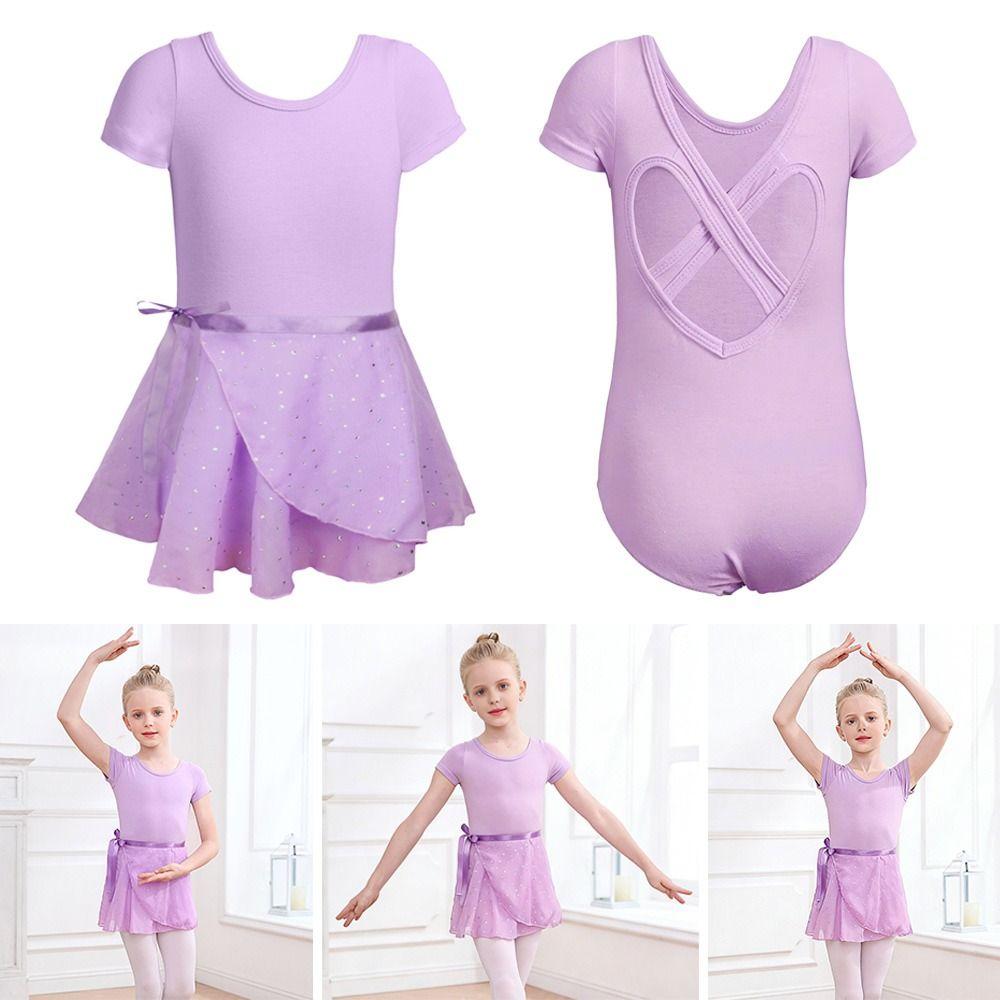 Cotton Gymnastics Leotards Short Sleeve Ballet Bodysuits Fashion Ballet Dress  Children