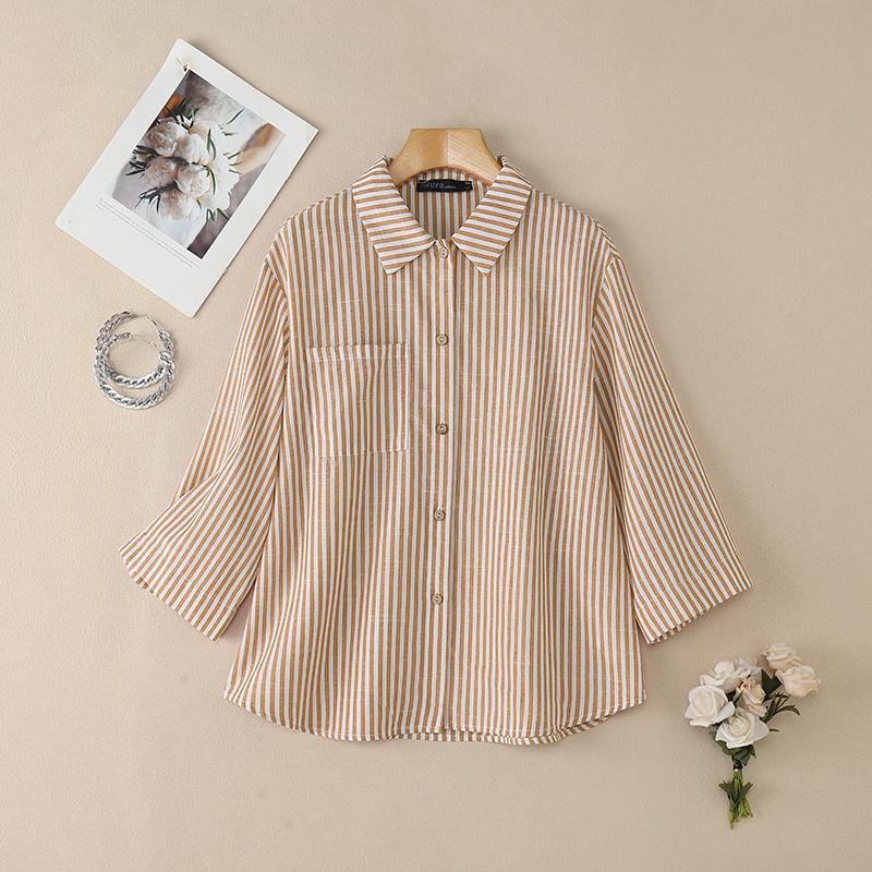 ZANZEA Dámská ležérní pruhovaná halenka s volným střihem a 3/4 rukávy s límcem na ohrnutí