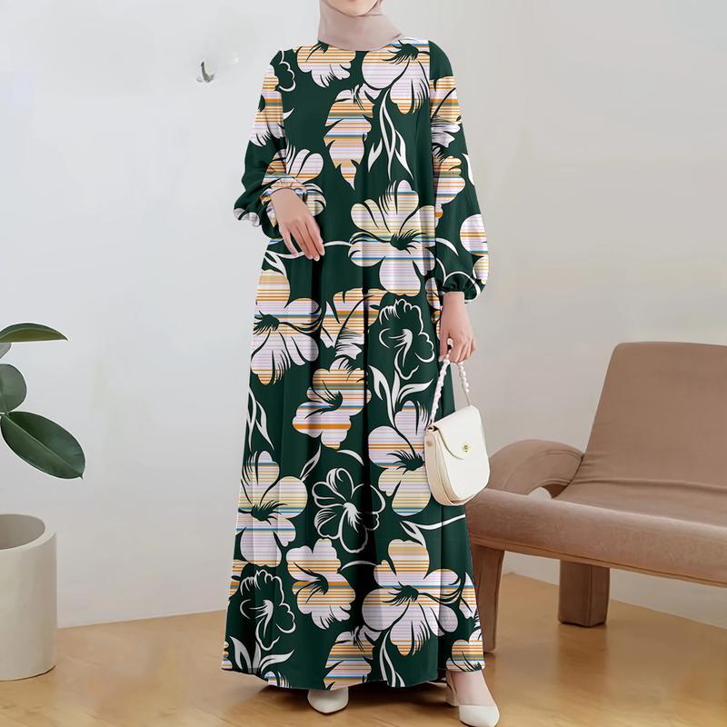 Damen Ramadan Kleider, lässige Urlaubsmode, muslimische Kleider, Blumendrucke, elegant, Übergröße, langärmlige Kleider, neu für 2025, geeignet für