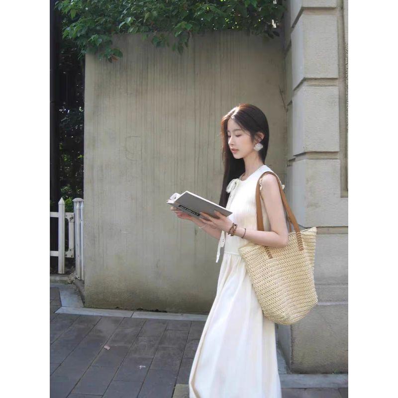 

Deer Box Deerbox Большая Вместимость Плетеная Сумка из Соломы Женская 2025 Новое Поступление Модная Универсальная Сумка на Плечо Пляжная Сумка для Отдыха на Море Beige White