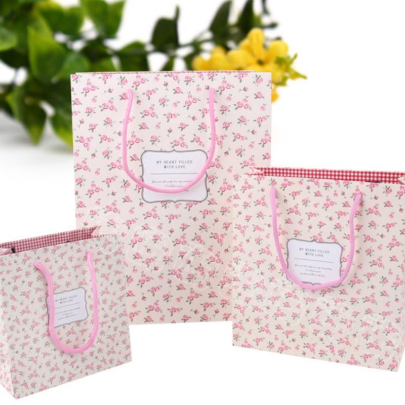 12pcs Small Fresh Rose Paper Gift Tote Bags Mini Flower Party Favor Bags for Birthday Wedding Gift Packaging