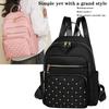 Women's Stylish Studded Backpack Waterproof Nylon Casual Daypack Lightweight Multi-Pocket Travel Backpack with Gold Zipper