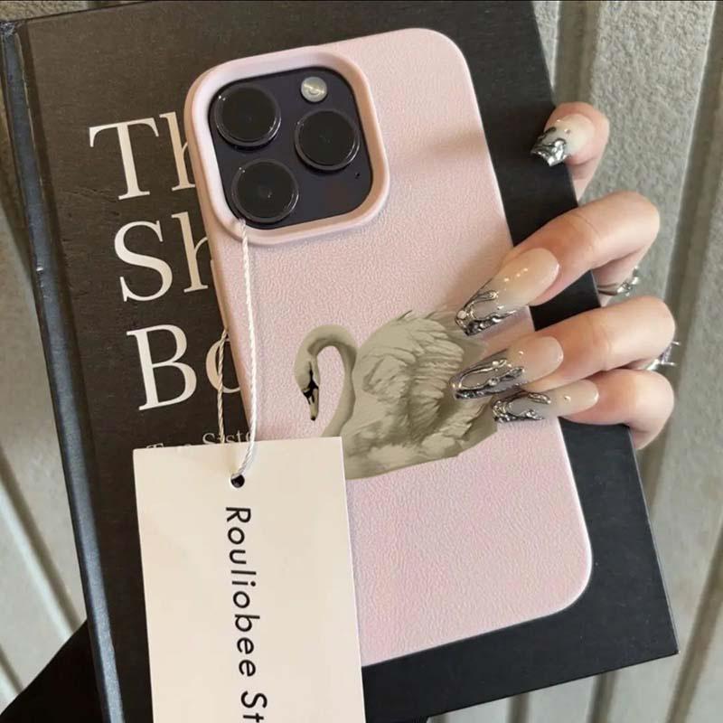 Phone Case For iPhone 16 15 Pro Max 14 13 12 11 Pro Max 16 Plus XS XR X 16e Elegant White Swan Design Soft Cute Shockproof Cover