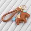 Trendy Leather Woven Rope 'Instant Wealth' Cartoon Keychain – Cute Car Key Accessory & Bag Pendant