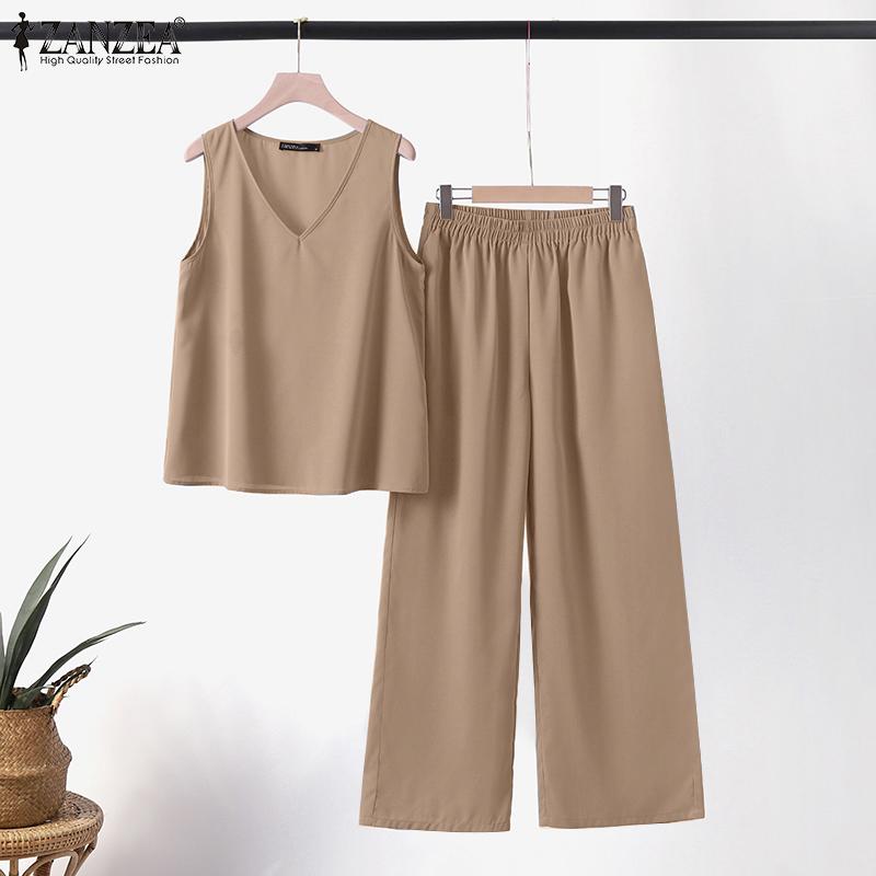 

ZANZEA Летняя одежда, женские топы и брюки, повседневный костюм из двух предметов