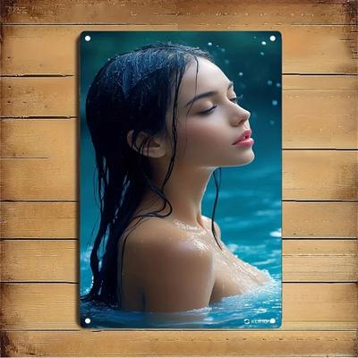 Metall Wandkunst Damenporträt Wasser Dekor Zuhause Café Bar Wand Schild Elegant