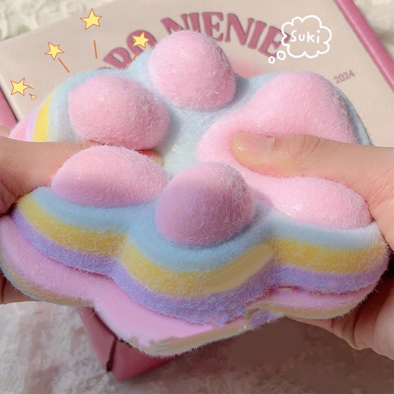 Niedliche Jumbo Squishy Beflockte Katzenpfote Stressabbau Spielzeug Extra Groß Sensorisches Fidget Spielzeug für Kinder Erwachsene Angst Entspannung