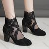 Comemore 2025 New Women High Heels Lace Flower Ankle Strap Hollow Out Sandals Round Toe Zip Pumps Black Sandales Femmes