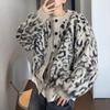 Men's Leopard Print V-Neck Cardigan Sweater - Retro Lazy Style, Autumn/Winter 2025 Collection