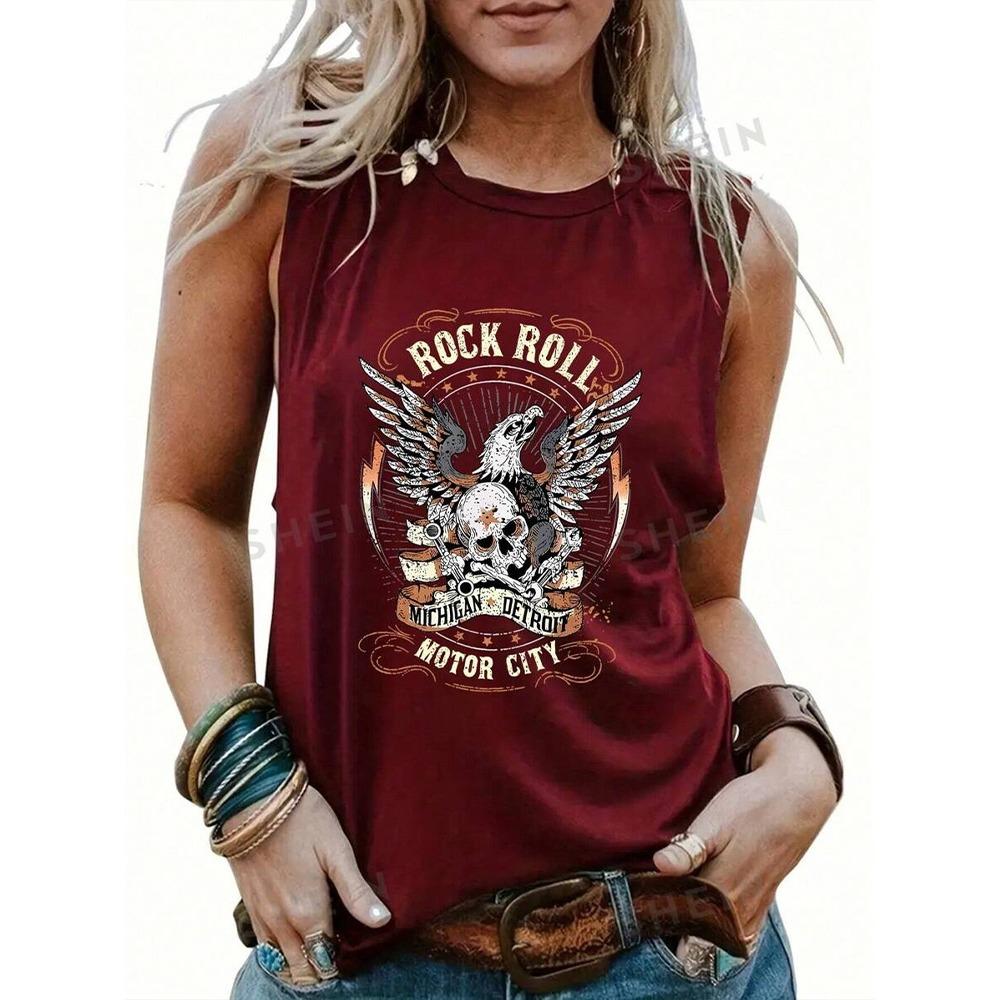 Yazlık Açık Hava Günlük Kadın Kolsuz Tişört Çöl Baskılı Kadın Atlet Günlük Sokak Modası Kadın O Yaka Atlet