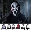 Masquerade Party Costume Accessory Halloween Ghost Full Face Masque Horror Screaming Masque with Scary Hood for Cosplay Party Haunted House