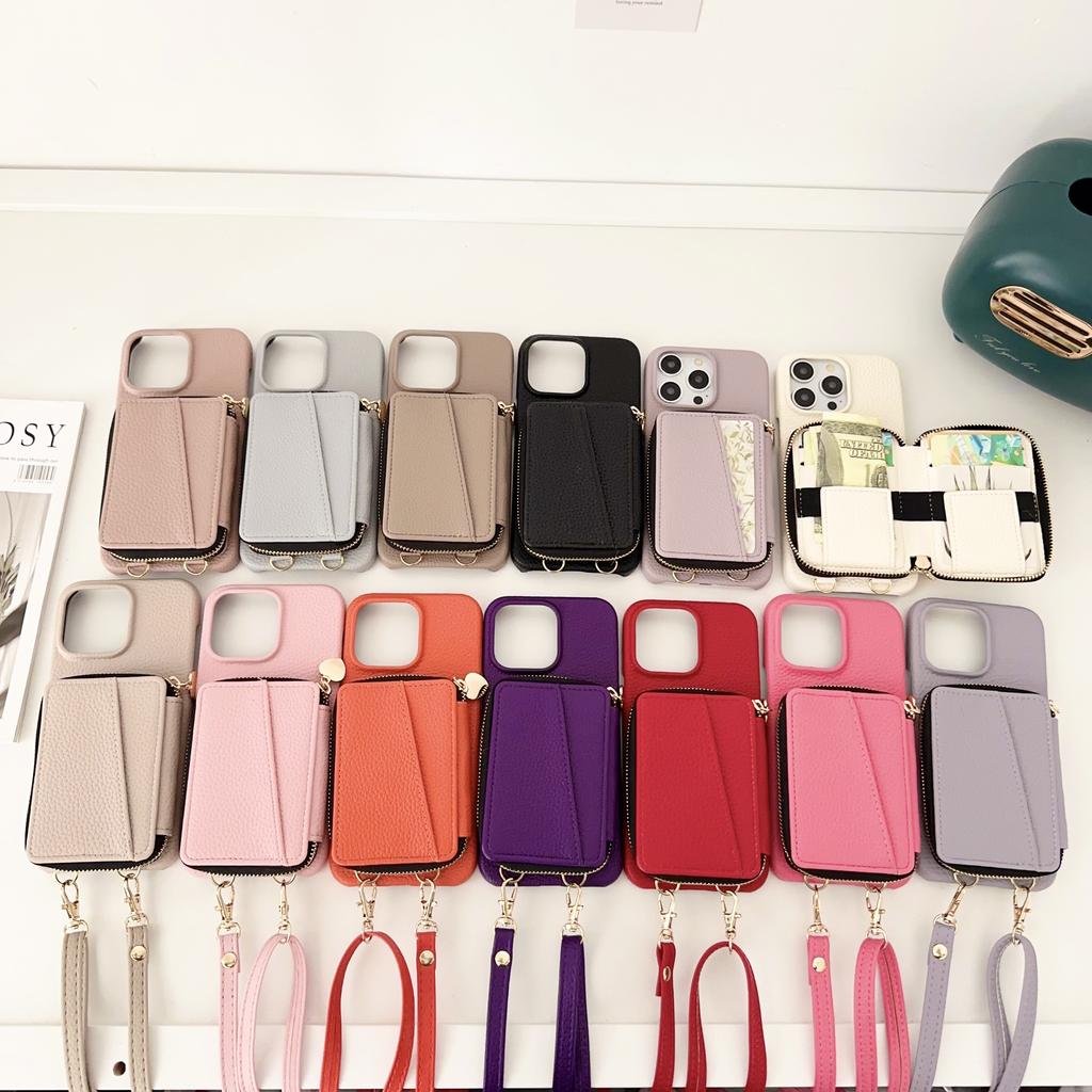 Zipper Crossbody Cards Bag Leather Wallet Case For iPhone 15 Pro Max 13 14 Plus 12 11 7 8 SE 2022 Lanyard Pocket Purse Cover