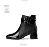 Women's 2025 Autumn/Winter British Style Fleece-Lined Square Toe Chunky High Heel Ankle Boots
