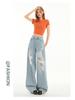 Damen High Waist Ripped Spitze Straight-Leg Loose Jeans - Sommer 2025