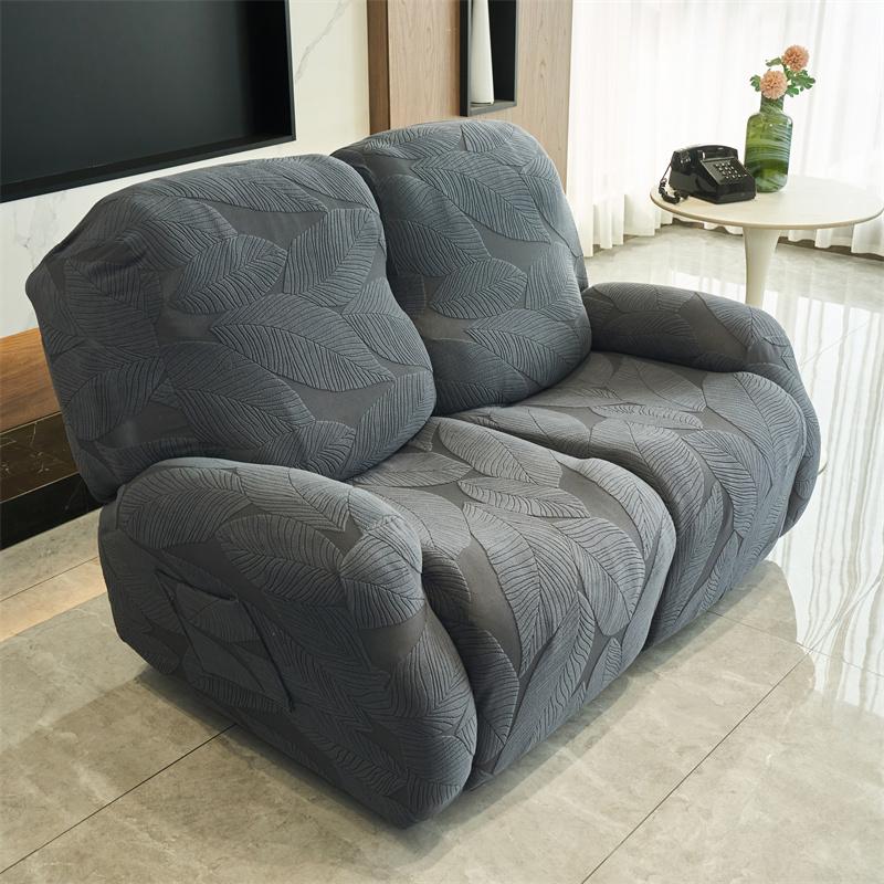 2 Seater Jacquard Split Recliner Sofa Covers Strench Chair Cover with Side Pocket Washable Armchair Slipcover for Living Room