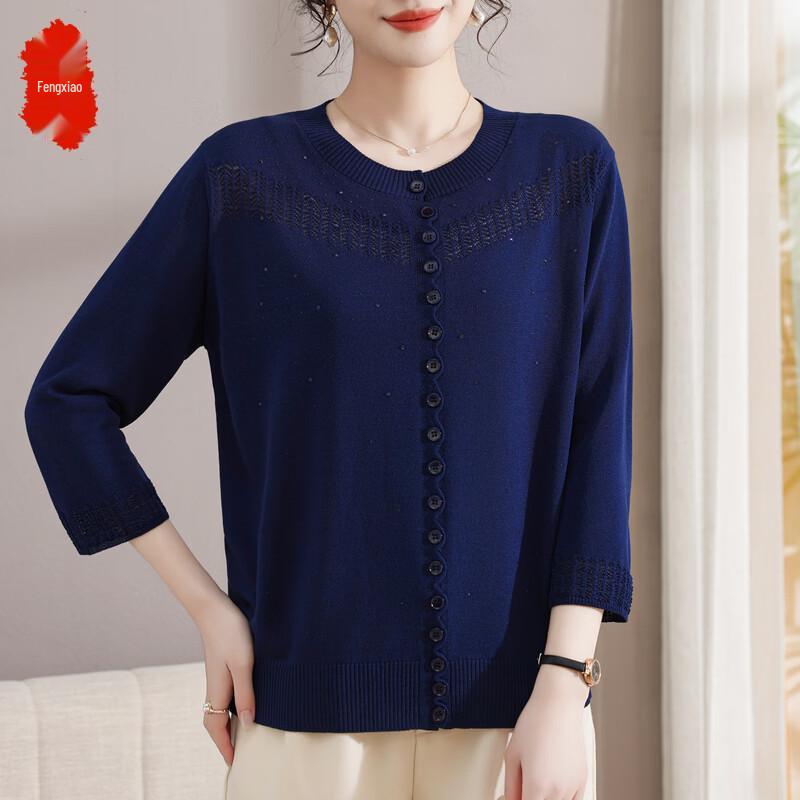 Women's Solid Color Round Neck 3/4 Sleeve Cardigan