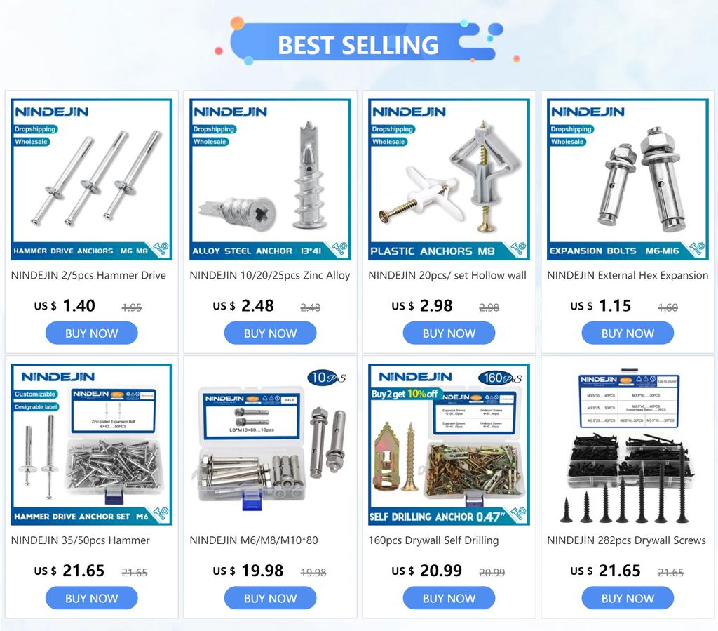 NINDEJIN Heavy Duty Expansion Bolt Anchor Yellow Zinc Plated Fix Bolts M6 M8 M10 M12 M14 M16 Sleeve Anchor for Concrete