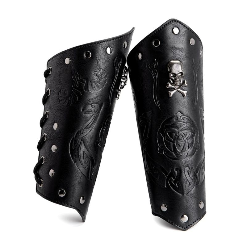 Men Embossed Wrist Cuffs Bracer Gauntlet Cosplay Bracer Wristband for Parties
