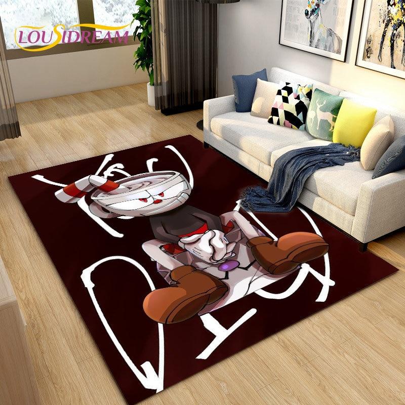 Alfombra de juego de Cuphead y Mugman, ideal para sala de estar, dormitorio, sofá, decoración, alfombra antideslizante para niños.