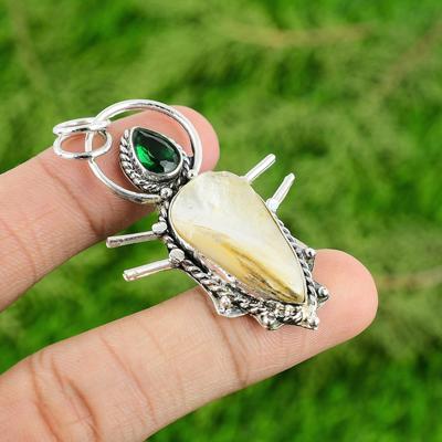925 Silver Mother Of Pearl Stone Chrome Diopside Daughter Wedding Bezel Pendant