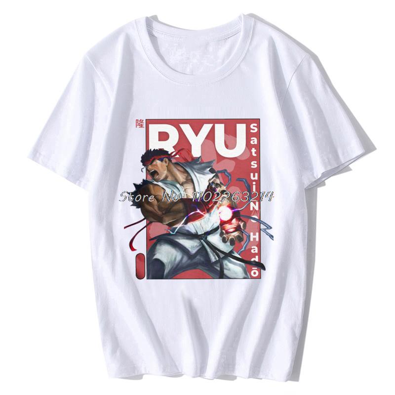 Vintage Ryu Street Fighters Men's Shirt o-Neck 100% Cotton T Shirts Short Sleeve Tee Shirt Adult Tops Oversized