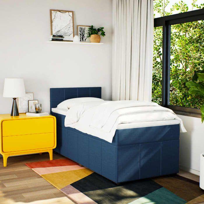 VidaXL Slatted Bed Base with Mattress Blue 90x200 Cm Fabric 3286957