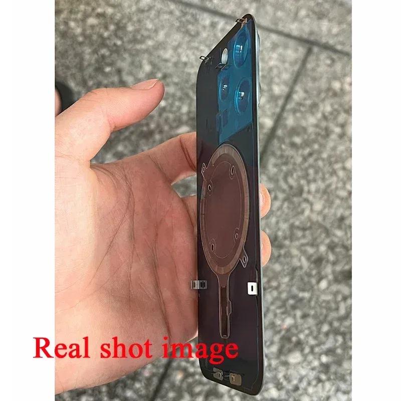 Para iPhone 15 Pro Max Para 15Pro Tapa trasera de cristal con agujero grande tapa trasera de batería con agujero para cámara para reemplazo Con Imán