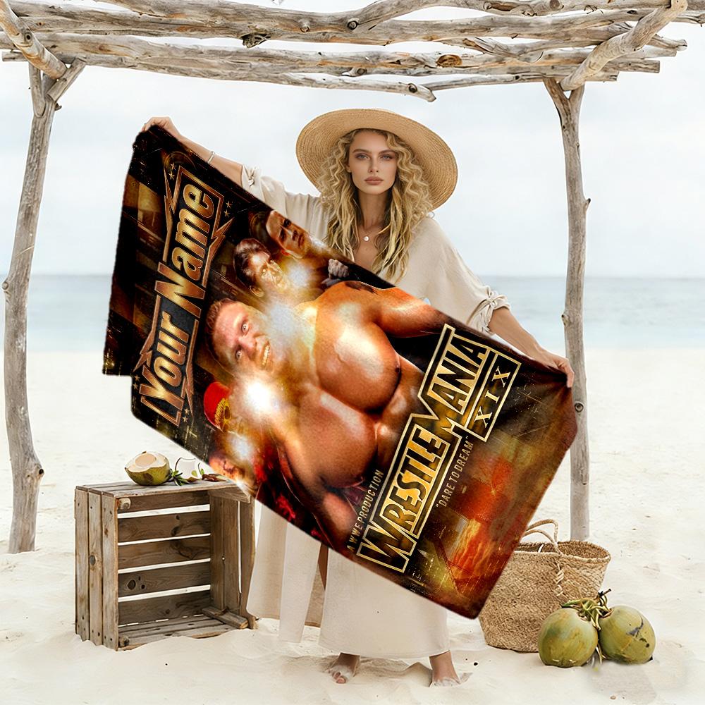 Wrestlemania Customize Text Beach Towel Super Soft & Absorbent For Beach Bathroom Outdoor Swimming Pool Camping Picnic Yoga Diving Vacation Accessorie