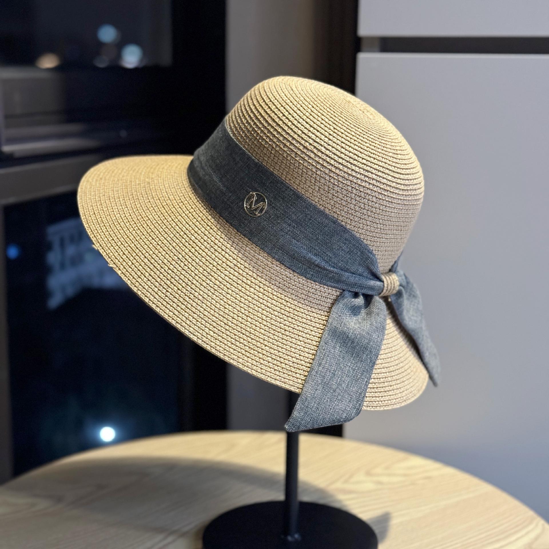 

Retro Style Summer Straw Hat with Large Eaves for Sun Protection, Women s French Woven Straw Sun Hat Adult 54-60cm сірий