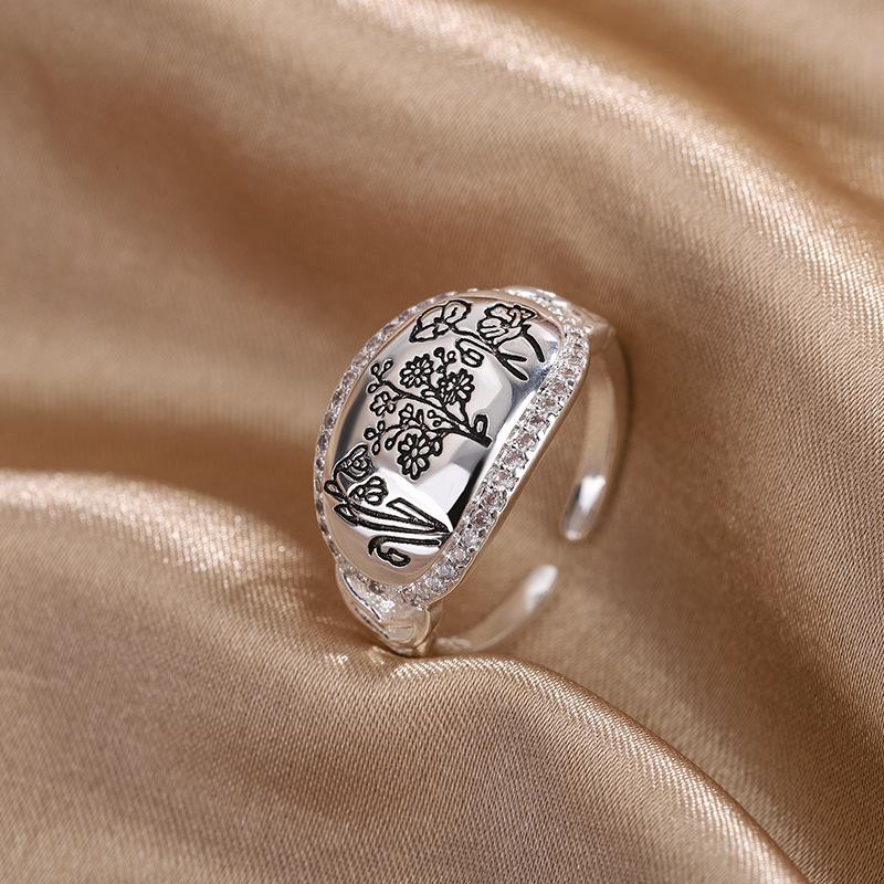 

Original 925 Sterling Silver Oval Flower Rings For Women Counple Wedding Engagement Silver Women s Vintage Ring Fine Jewelry resizable