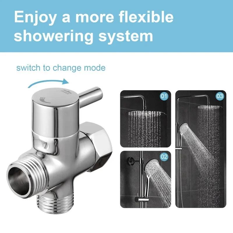 Three-Way Shower Shunt Valve - Easy Install Diverter Valve Water Separator Shower Tee Adapter Adjustable Replacement Part