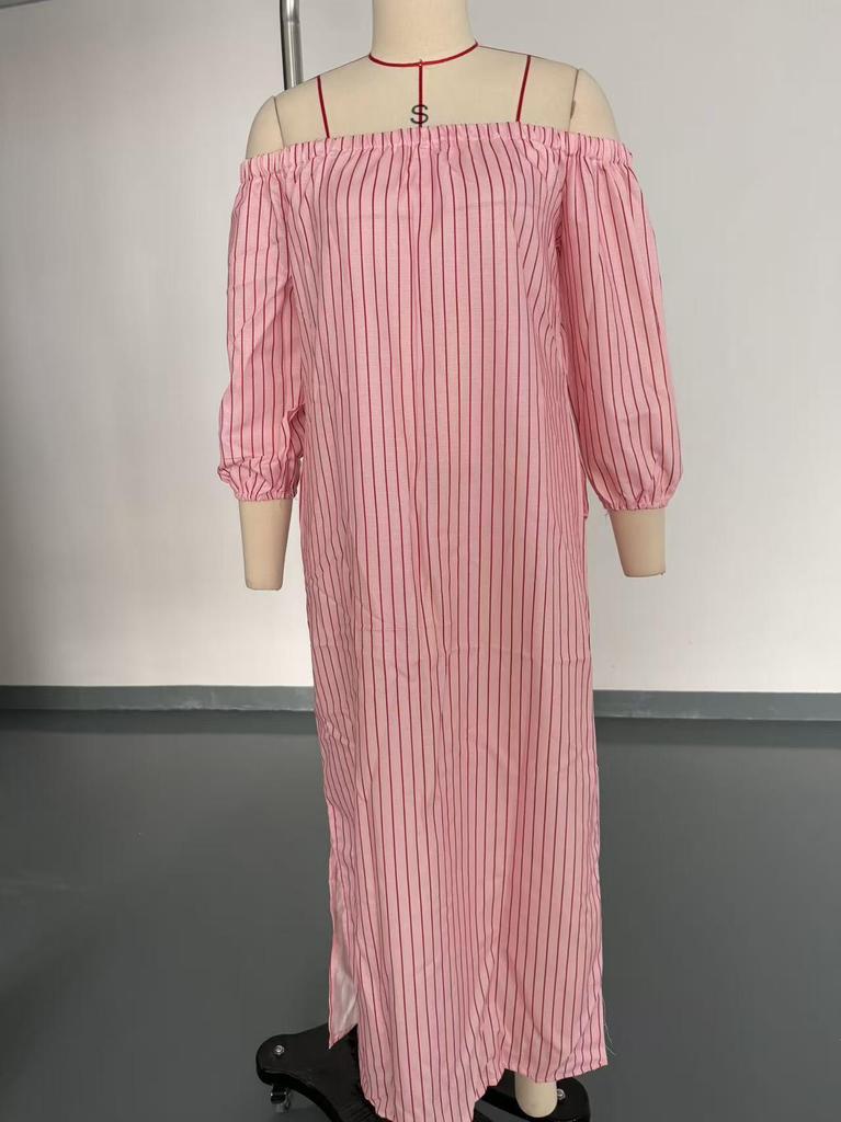 Available for 2026: New Spring Striped Off-Shoulder Dress for Women in Cotton and Linen - Perfect Vacation Style