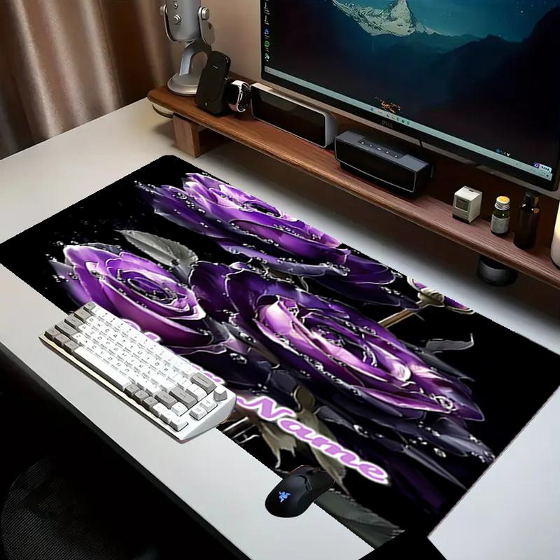 1PC Custom Name Purple Roses Sparkle Mouse Pad, Keyboard and Mouse Desk Pad, for Computer Notebook Birthday Gift For Any Room Or Office