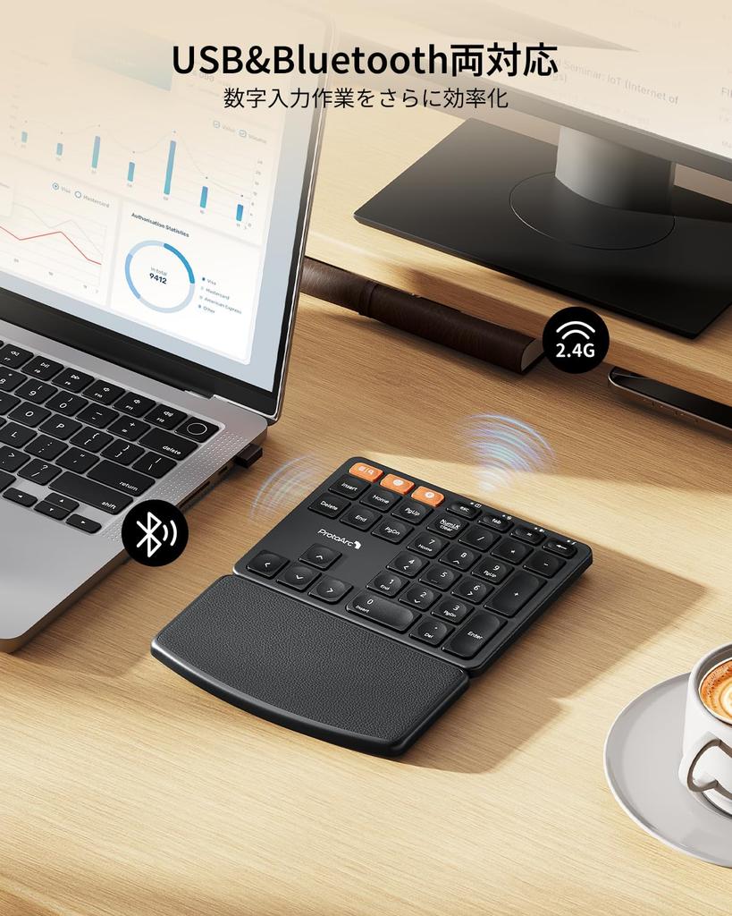 ProtoArc EK04 N Wireless Numeric Keypad with Integrated Wrist Dual Device 34 Compatible with and iOS Bluetooth/2.4GHz Connection, Rest, Connection,