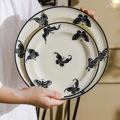 Butterfly Ceramic Tableware Dinner Plates Household Western Style Large Porcelain Dishes and Plates