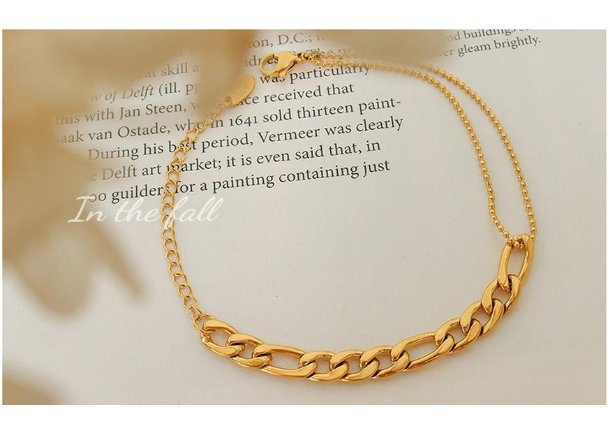 18K Gold Plated Bead Patchwork Necklace & Bracelet Set in Titanium Steel, European & American Fashion.