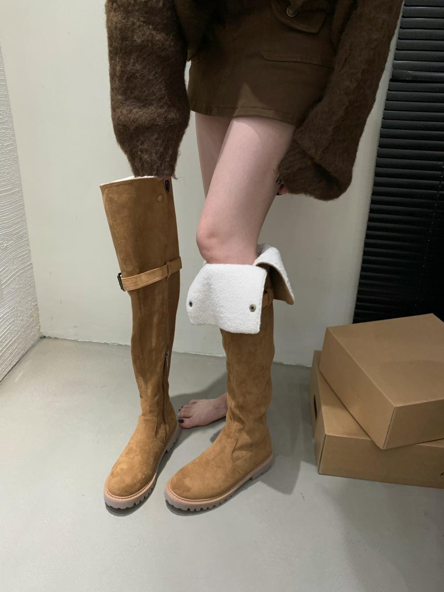 

Retro rivet slim knee boots women s 2025 new winter thick heel suede two wear tall western knight boots 39 світло-коричневого кольору