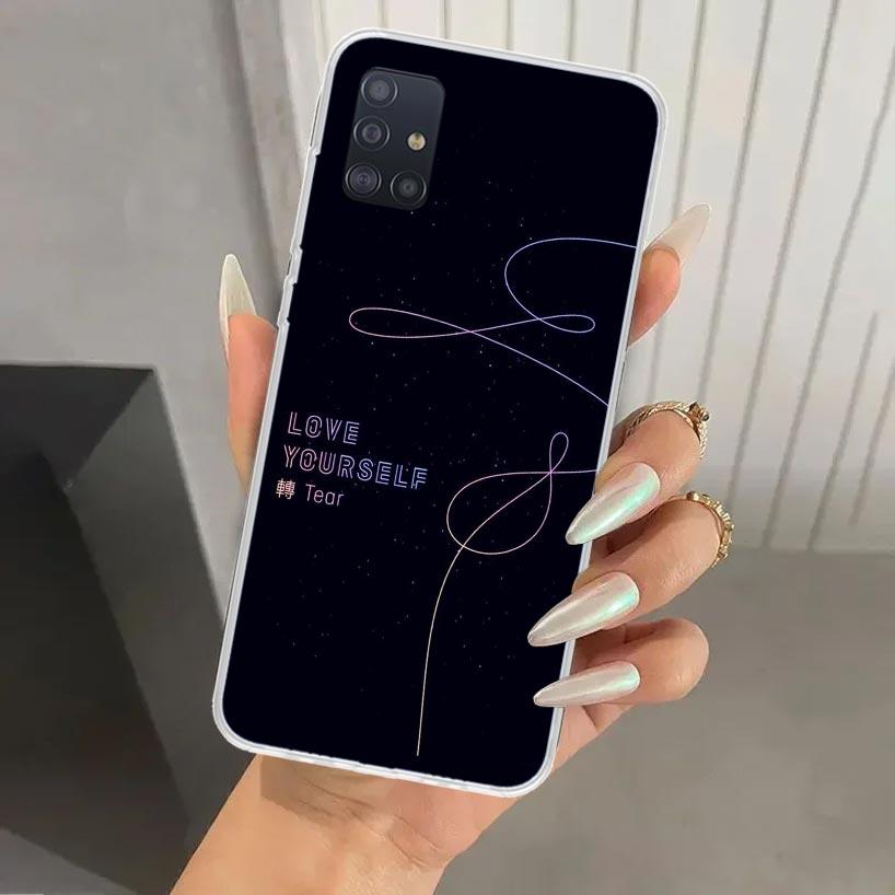 Love Yourself Flower Heart Line Kpop Phone Case for Samsung Galaxy A52 A32 A22 A12 A02S A50S A30S A10S Note 20 Ultra 10 Plus S10