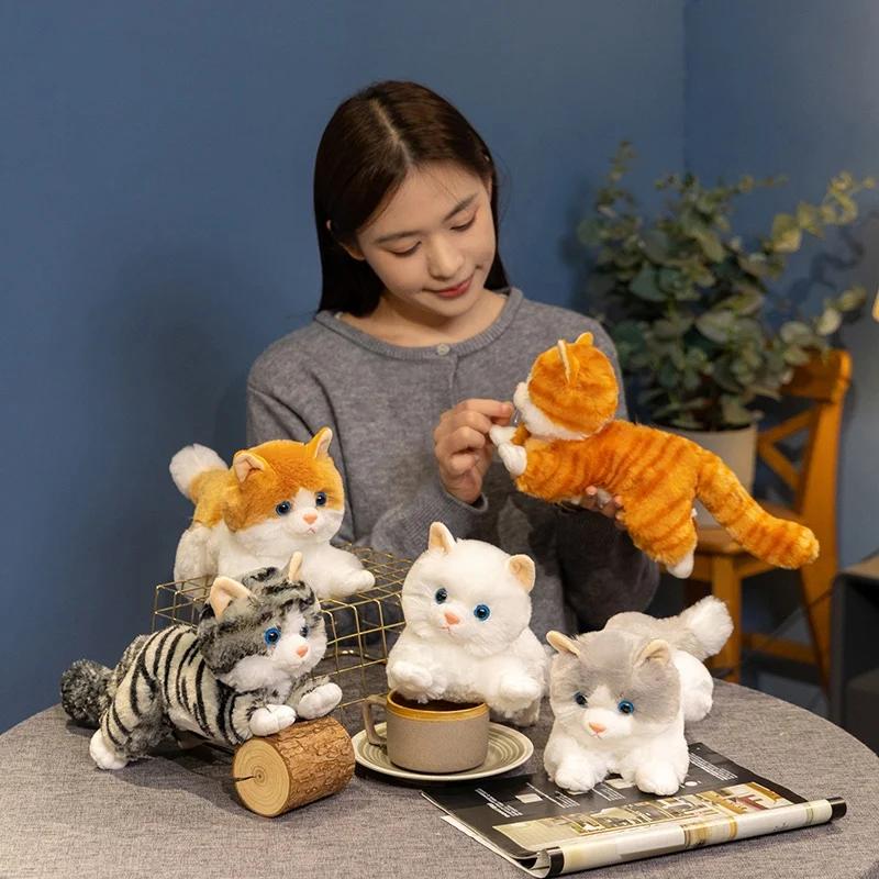 5 Styles Cuddly Lifelike Kitten Plush Toys Cotton Stuffed Lying Prone Cat Doll Well-behaved Desktop Pets Room Decor Funny Gift