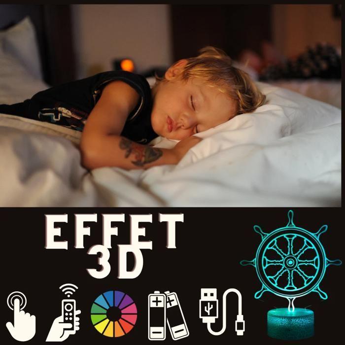 Lampe De Chevet 3D LED - Décoration Thème Mer - Changement De Couleurs - Télécommande Incluse - Idée Cadeau