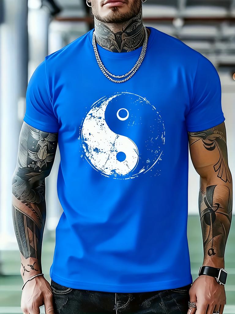 Herrtröja med Yin-yang-filosofimönster, 3D-printad, Tai Chi Bagua, kortärmad topp, avslappnad och moderiktig, rundhalsad